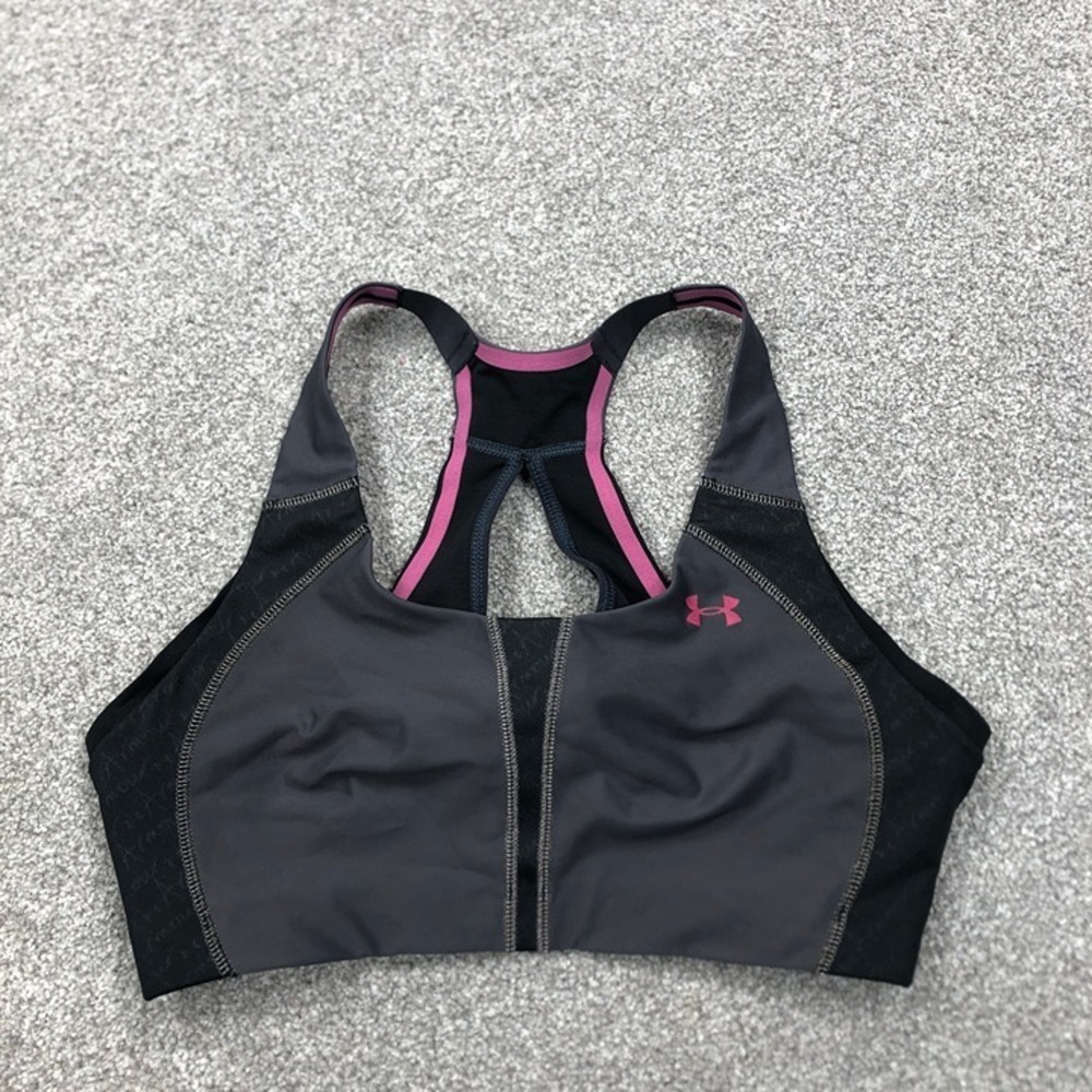 Under‎ Armour Sports Bra Size 34C Black Pink Gym Training Heat Gear Ladies